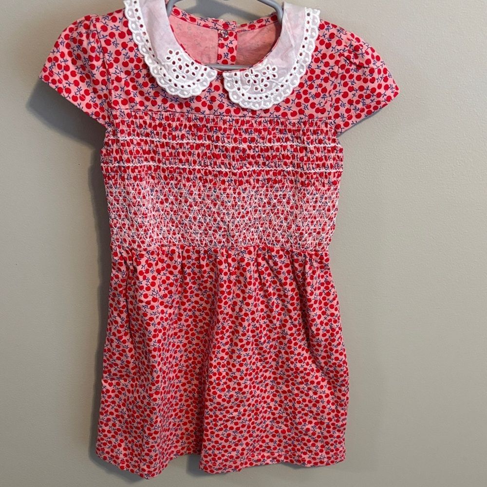 Smocked Pink Polka Dot Dress 100% cotton size 4Y